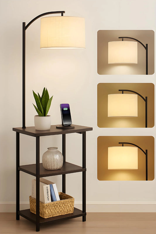 Multifunctional Charging Floor Lamp with Storage Side Table Integrated Design