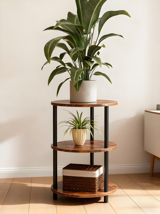 3-Tier Round End Table - 44LBS Load-Bearing, Space-Saving Essential for Living Room & Bedroom